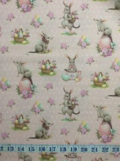 Australian Easter Bilby Eggs Flowers Baskets Allover Pink Cotton Quilting Fabric Australian Easter Bilby Eggs Flowers Baskets Allover Pink Cotton Quilting Fabric