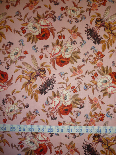 Flower Fairies Elderberry Pink Cotton Quilting Fabric