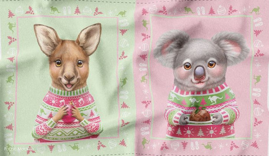 Aussie Friends Festive Fun Christmas Koala Kangaroo Cotton Quilting Fabric Panel Aussie Friends Festive Fun Christmas Koala Kangaroo Cotton Quilting Fabric Panel