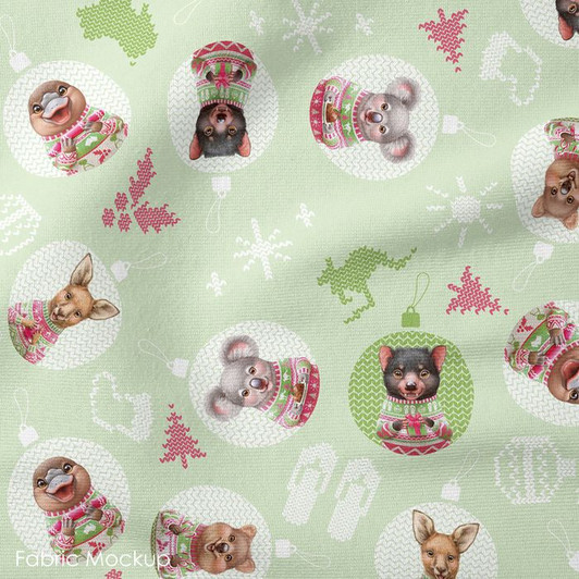 Aussie Friends Festive Fun Christmas Animals in Baubles Green Cotton Quilting Fabric Aussie Friends Festive Fun Christmas Animals in Baubles Green Cotton Quilting Fabric