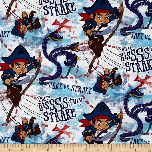 Disney Jake and The Neverland Pirates Danger From The Deep Blue Cotton Quilting Fabric 1/2 YARD Disney Jake and The Neverland Pirates Danger From The Deep Blue Cotton Quilting Fabric 1/2 YARD
