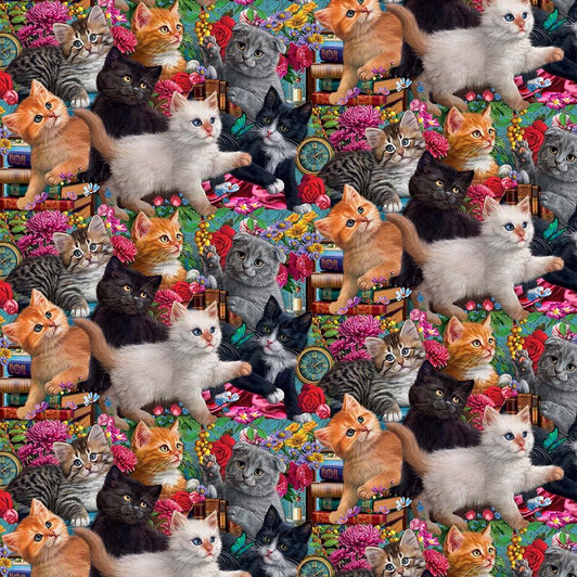 Madame Victorias Elegant Cats Kittens Cotton Quilting Fabric Madame Victorias Elegant Cats Kittens Cotton Quilting Fabric
