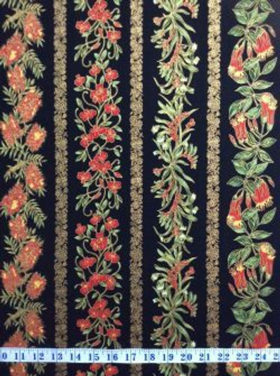 Under The Australian Sun Native Flowers Black Metallic Highlights Cotton Quilting Fabric Under The Australian Sun Native Flowers Black Metallic Highlights Cotton Quilting Fabric