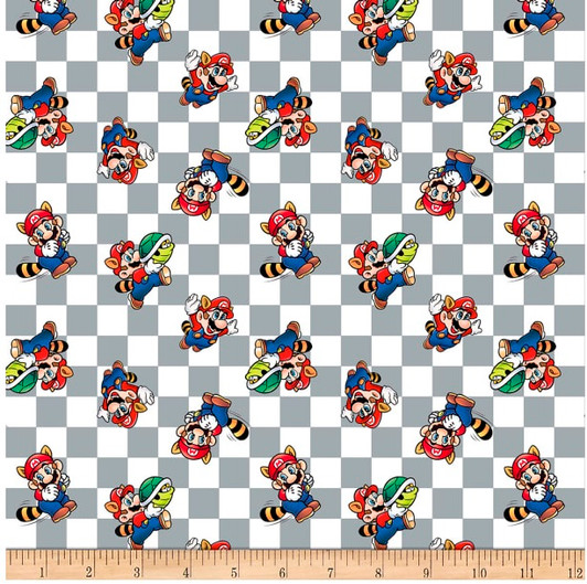 Nintendo Mario Power White Cotton Quilting Fabric Nintendo Mario Power White Cotton Quilting Fabric