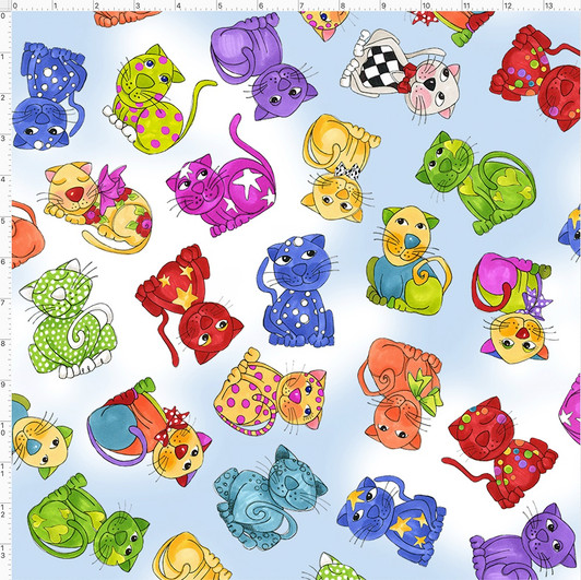 Loralie Cat Happy Cats Blue Sky Tossed Cotton Quilting Fabric Loralie Cat Happy Cats Blue Sky Tossed Cotton Quilting Fabric