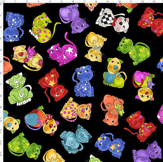 Loralie Cat Happy Cats Black Tossed Cotton Quilting Fabric Loralie Cat Happy Cats Black Tossed Cotton Quilting Fabric