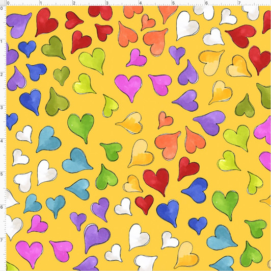 Loralie Cat Happy Cats Hearts Yellow Cotton Quilting Fabric Loralie Cat Happy Cats Hearts Yellow Cotton Quilting Fabric
