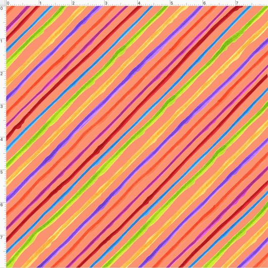 Loralie Cat Happy Cats Quirky Bias Stripe Orange Cotton Quilting Fabric