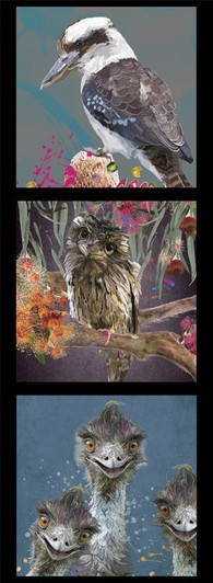 Australian Wildlife Kookaburra Tawny Frogmouth Emus Karin Roberts Coll 3 Cotton Quilting Fabric Panel Australian Wildlife Kookaburra Tawny Frogmouth Emus Karin Roberts Coll 3 Cotton Quilting Fabric Panel