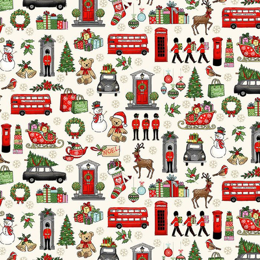 London Icons Christmas Celebration Cream Cotton Quilting Fabric London Icons Christmas Celebration Cream Cotton Quilting Fabric