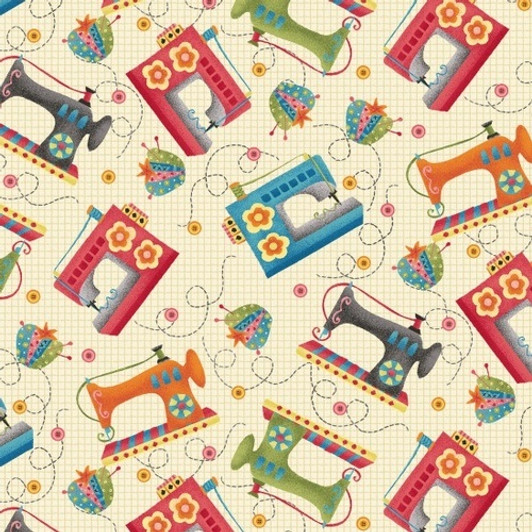 One Stitch At A Time Sewing Machines Tossed Cream Cotton Quilting Fabric 1/2 YARD One Stitch At A Time Sewing Machines Tossed Cream Cotton Quilting Fabric 1/2 YARD
