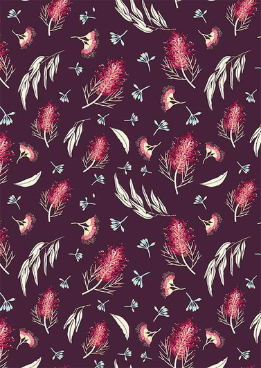Australian Flowers Floral Grevillea Purple Background Cotton Quilting Fabric 65cms Australian Flowers Floral Grevillea Purple Background Cotton Quilting Fabric 65cms