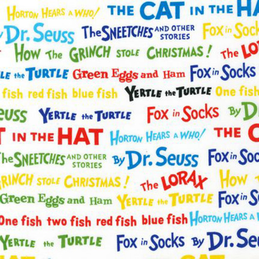 Celebrate Seuss Book Titles Cotton Quilting Fabric Celebrate Seuss Book Titles Cotton Quilting Fabric
