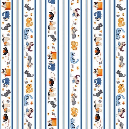 Feline Friends Alley Cats Blue Cotton Quilting Fabric Feline Friends Alley Cats Blue Cotton Quilting Fabric
