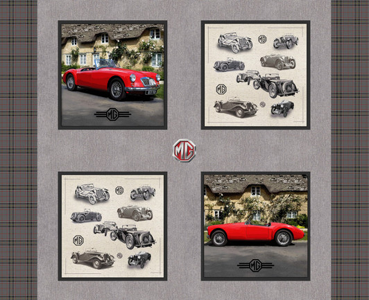 MG British Motor Cars Taupe Cotton Quilting Fabric Pillow Panel