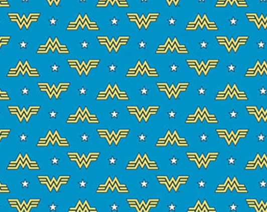 Wonder Woman 1984 Logo and Stars Blue Cotton Quilting Fabric Wonder Woman 1984 Logo and Stars Blue Cotton Quilting Fabric