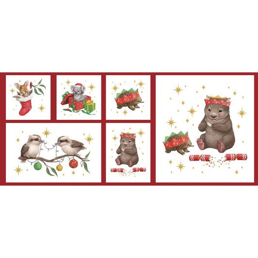 Little Aussie Christmas Wombat Koala Kangaroo Cotton Quilting Fabric Panel Little Aussie Christmas Wombat Koala Kangaroo Cotton Quilting Fabric Panel