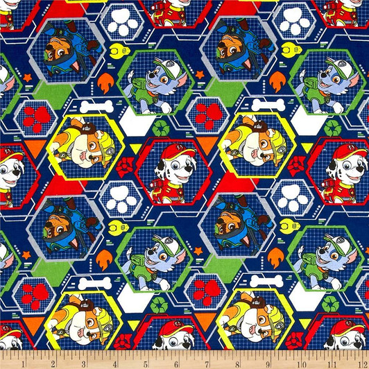 Paw Patrol Bones and Paws Blue Cotton Quilting Fabric Paw Patrol Bones and Paws Blue Cotton Quilting Fabric
