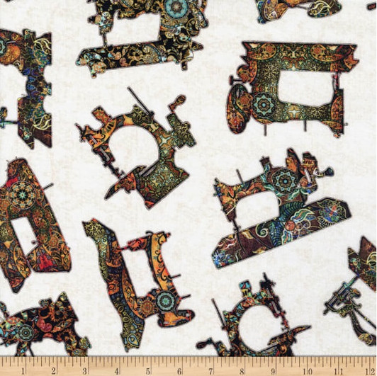 Sew Lovely Sewing Machine Toss Cream Cotton Quilting Fabric Sew Lovely Sewing Machine Toss Cream Cotton Quilting Fabric