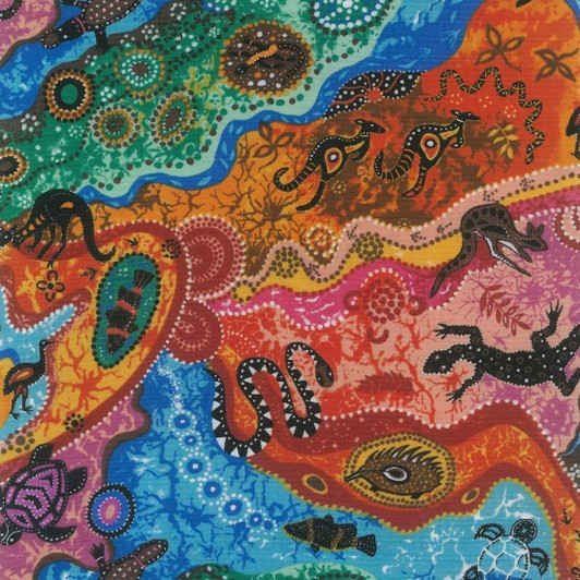 Australian Aboriginal Inspired Dilkara Emu Goanna Snake 108 Inch Backing Cotton Quilting Fabric Australian Aboriginal Inspired Dilkara Emu Goanna Snake 108 Inch Backing Cotton Quilting Fabric