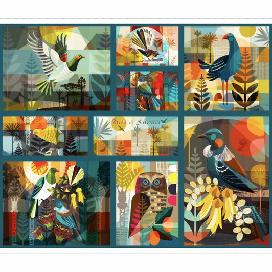 New Zealand Birds of Aotearoa Cotton Quilting Fabric Block Panel New Zealand Birds of Aotearoa Cotton Quilting Fabric Block Panel