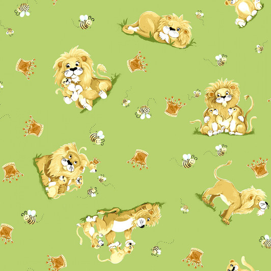 Susybee Lyon the Lion Green Toss Cotton Quilting Fabric Susybee Lyon the Lion Green Toss Cotton Quilting Fabric