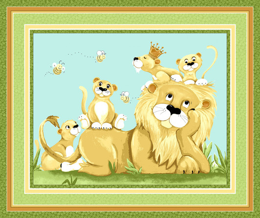Susybee Lyon the Lion Green Playmat Cotton Quilting Fabric Panel Susybee Lyon the Lion Green Playmat Cotton Quilting Fabric Panel