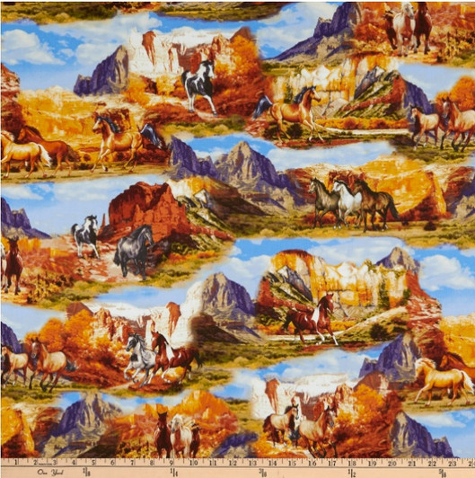 Wild Wild West Wild Horses Collage Multi Cotton Quilting Fabric Wild Wild West Wild Horses Collage Multi Cotton Quilting Fabric