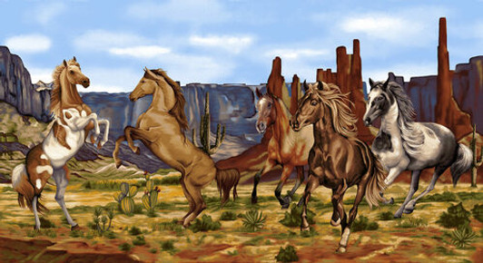 Wild Wild West Wild Horses Sienna Cotton Quilting Fabric Panel Wild Wild West Wild Horses Sienna Cotton Quilting Fabric Panel
