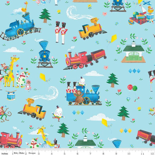 The Little Engine That Could Blue Main Cotton Quilting Fabric The Little Engine That Could Blue Main Cotton Quilting Fabric