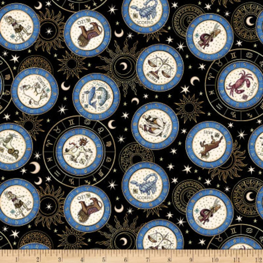 Zodiac Medallions Black Intergalactic Quilting Treasures Cotton Quilting Fabric 1/2 YARD Zodiac Medallions Black Intergalactic Quilting Treasures Cotton Quilting Fabric 1/2 YARD