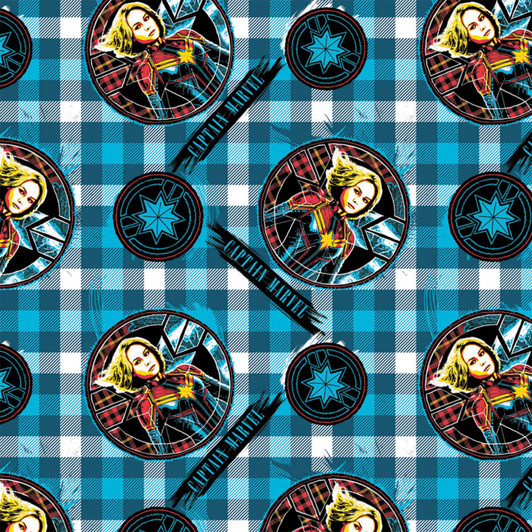 Superheroes Captain Marvel Cyan Cotton FLANNEL Fabric Superheroes Captain Marvel Cyan Cotton FLANNEL Fabric