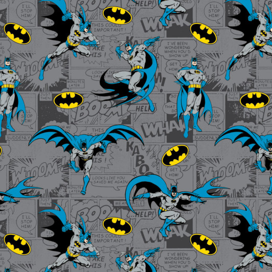 Batman Grey on Comics Cotton FLANNEL Fabric Batman Grey on Comics Cotton FLANNEL Fabric