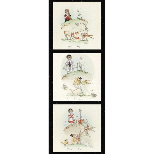 Federation Fairies 3 Blocks Cream Metallic Highlights Cotton Quilting Fabric Panel Federation Fairies 3 Blocks Cream Metallic Highlights Cotton Quilting Fabric Panel