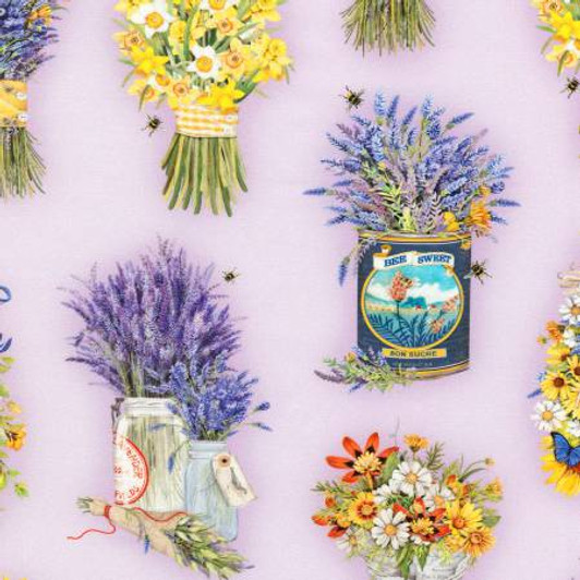 Floral Bouquets Lavender Cotton Quilting Fabric 1/2 YARD Floral Bouquets Lavender Cotton Quilting Fabric 1/2 YARD