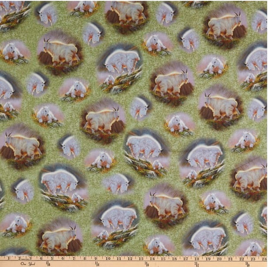 Mountain Goats Vignettes Green 28438-H Cotton Quilting Fabric Mountain Goats Vignettes Green 28438-H Cotton Quilting Fabric