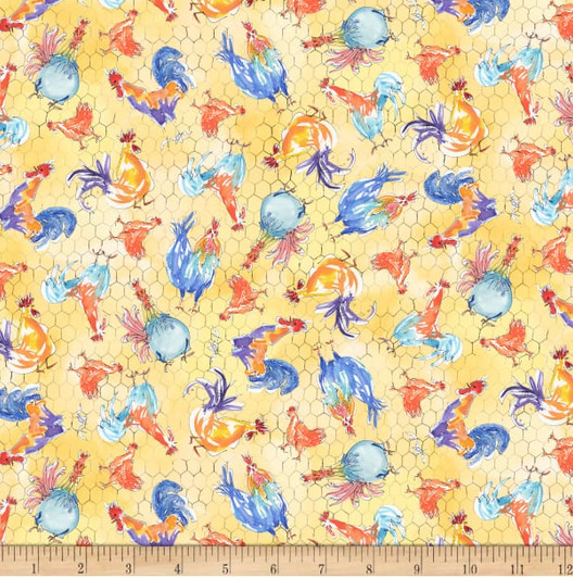 Colorful Roosters Rooster Toss Yellow 28406-S Cotton Quilting Fabric Colorful Roosters Rooster Toss Yellow 28406-S Cotton Quilting Fabric