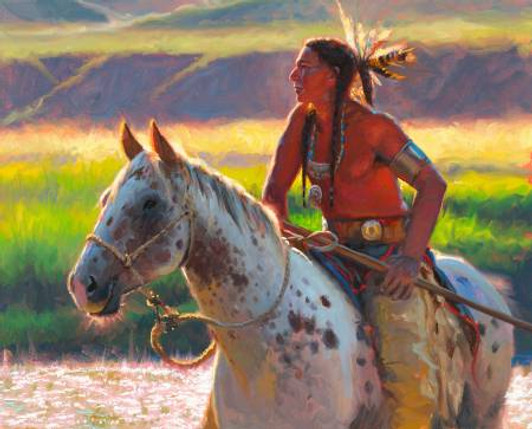 Visions Native American Warrior on Horse Cotton Quilting Fabric Panel Visions Native American Warrior on Horse Cotton Quilting Fabric Panel