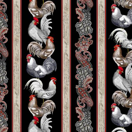 French Country Rooster Chickens Border Stripe Cotton Quilting Fabric French Country Rooster Chickens Border Stripe Cotton Quilting Fabric