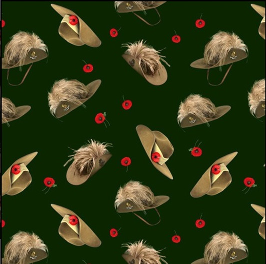 Honour the Light Horse Brigade Slouch Hats Green Cotton Quilting Fabric Honour the Light Horse Brigade Slouch Hats Green Cotton Quilting Fabric