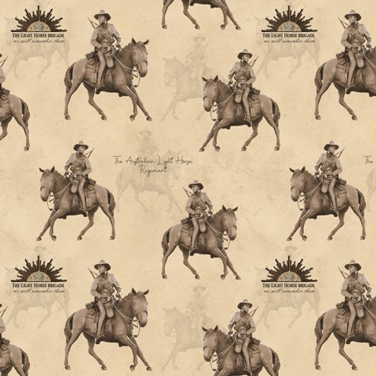 Honour the Light Horse Brigade Imperial Force Beige Cotton Quilting Fabric Honour the Light Horse Brigade Imperial Force Beige Cotton Quilting Fabric