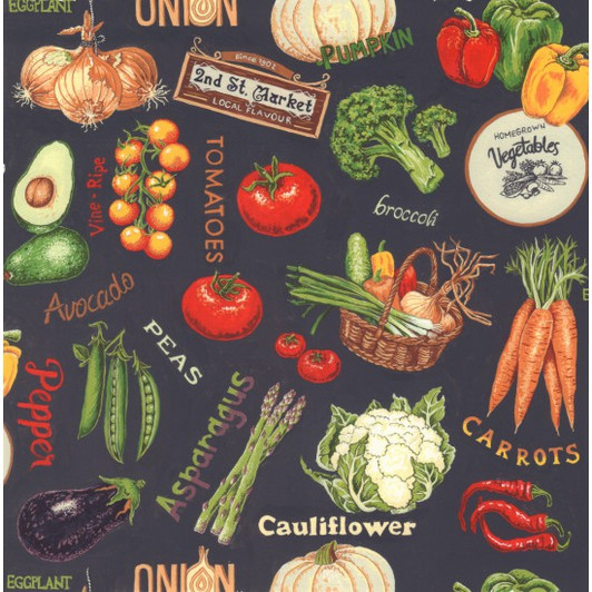 Market Fresh Vegetables Charcoal Background Cotton Quilting Fabric Market Fresh Vegetables Charcoal Background Cotton Quilting Fabric