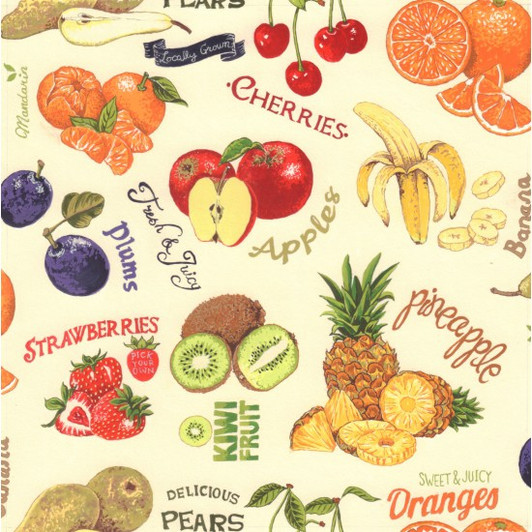 Market Fresh Fruit Cream Background Cotton Quilting Fabric Market Fresh Fruit Cream Background Cotton Quilting Fabric
