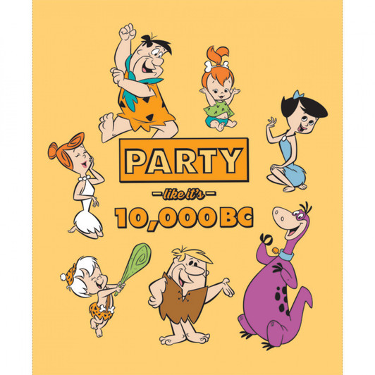 Flintstones Party On Yellow Cotton Quilting Fabric Panel Flintstones Party On Yellow Cotton Quilting Fabric Panel