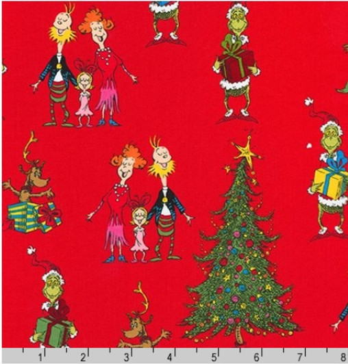 Dr Seuss How the Grinch Stole Christmas Broder Stripe Cotton Quilting ...