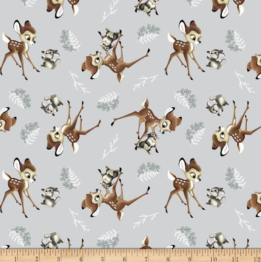 Disney Bambi and Thumper Tossed Grey Cotton Quilting Fabric Disney Bambi and Thumper Tossed Grey Cotton Quilting Fabric