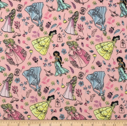 Disney Princesses Charming Pink FLANNEL Cotton Fabric Disney Princesses Charming Pink FLANNEL Cotton Fabric