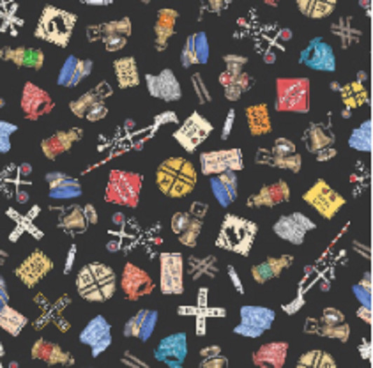 Locomotion Train Gear Black 28672-J Cotton Quilting Fabric Locomotion Train Gear Black 28672-J Cotton Quilting Fabric