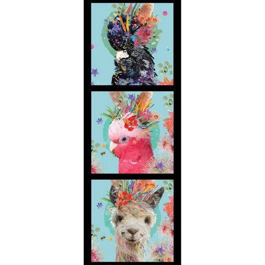 Native Grace Galahs and Llama Cotton Quilting Fabric Panel Native Grace Galahs and Llama Cotton Quilting Fabric Panel