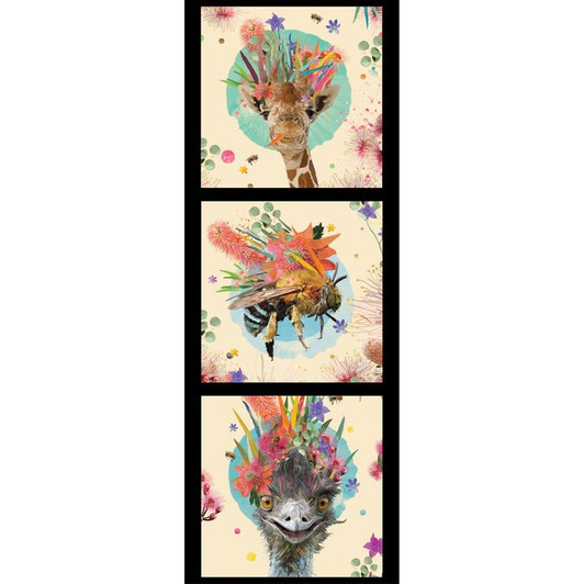 Native Grace Giraffe Bee Emu Cotton Quilting Fabric Panel Native Grace Giraffe Bee Emu Cotton Quilting Fabric Panel